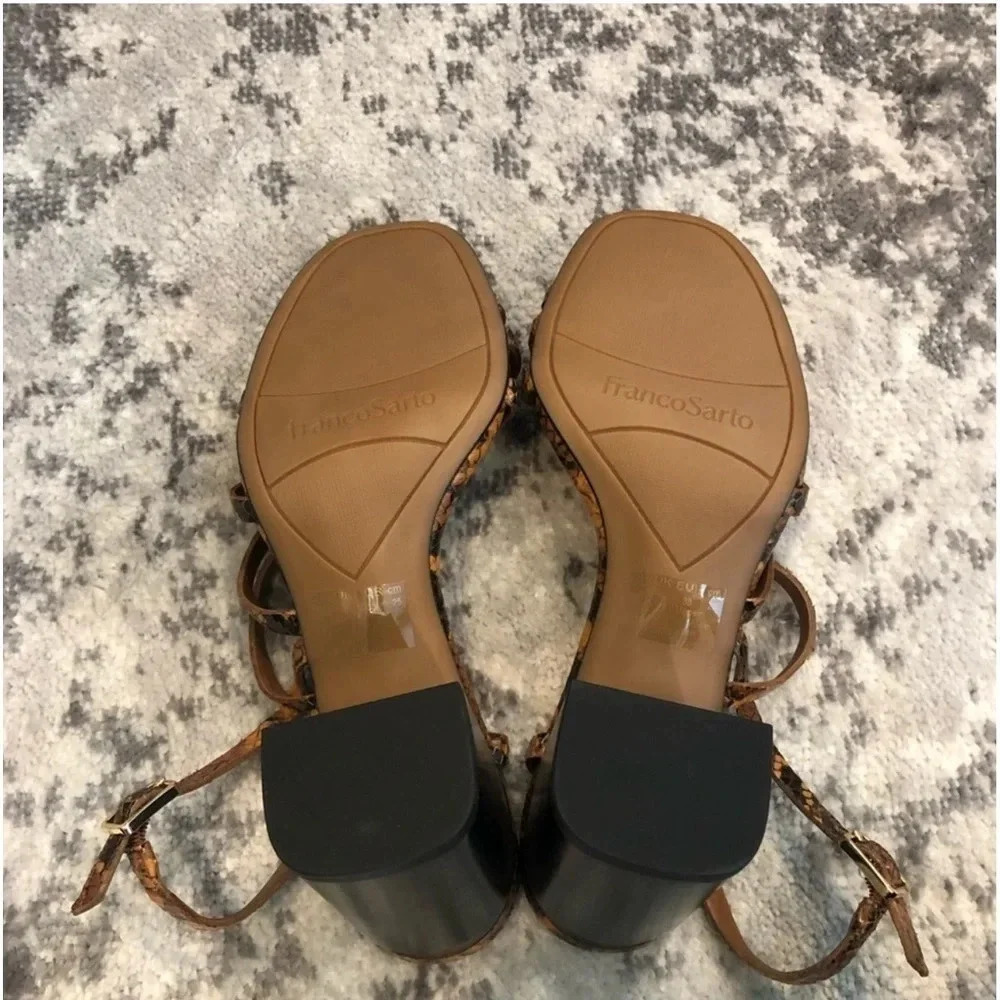 New FRANCO SARTO QITARA STRAPPY BLOCK HEEL sandal shoe brown snake print leather - Picture 7 of 14